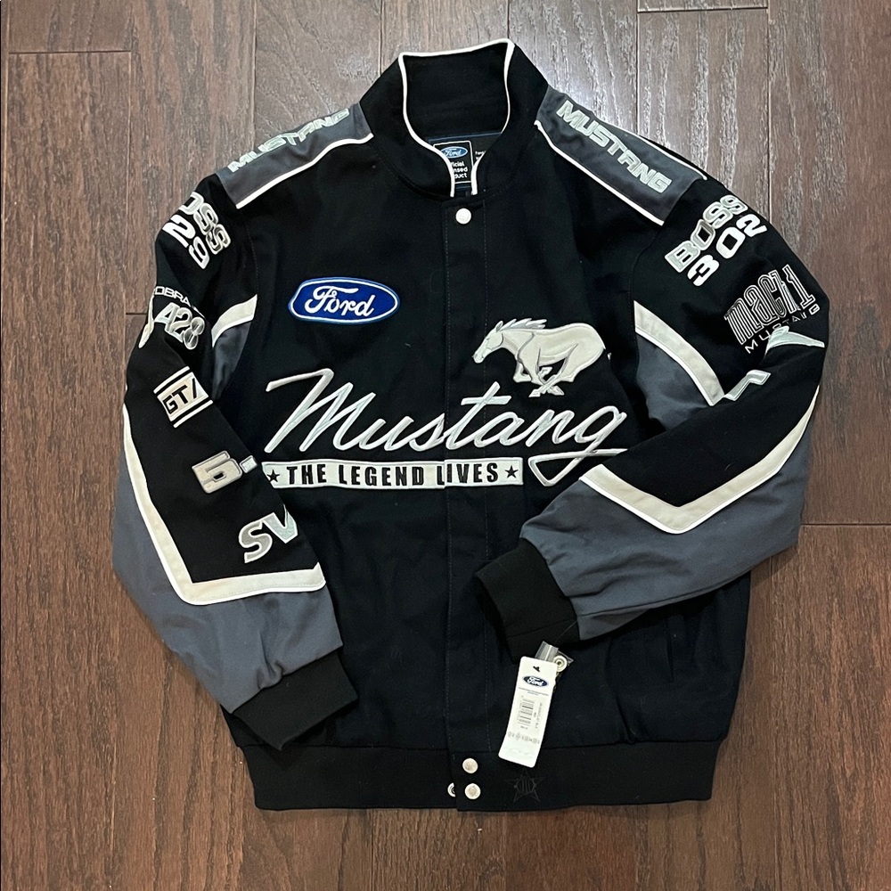 Ford Black and Gray Mustang Racing Bomber Jacket